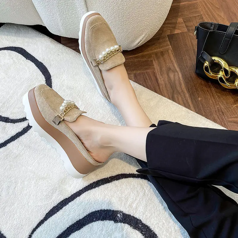 Slippers Ladies Flip Comfortable Rubber Platform Shoes Ladies Casual Round Toe Flat Loafers Flat Autumn Suede Women's Shoes