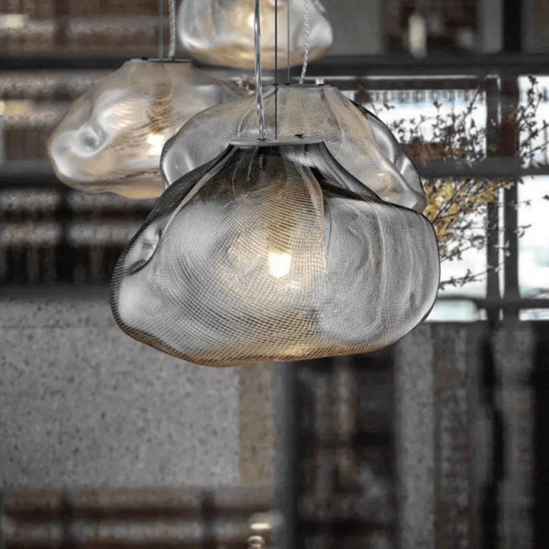 

Smoky Grey Glass Pendant Light Art Hanging Lamp Decorative Cloud Design Blown Glass Pendant Lamp Restaurant Chandelier