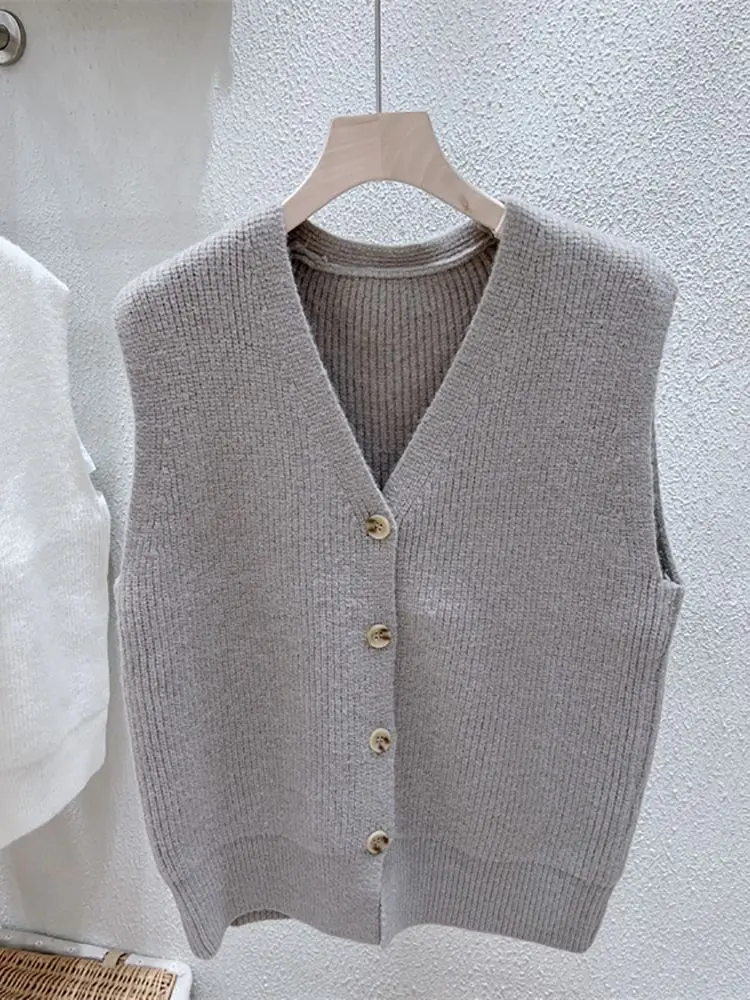 

Women Knitted Sweater Vest Spring Autumn Loose Vintage Sweater Sleeveless V-Neck Cardigan Tops Female Outerwear