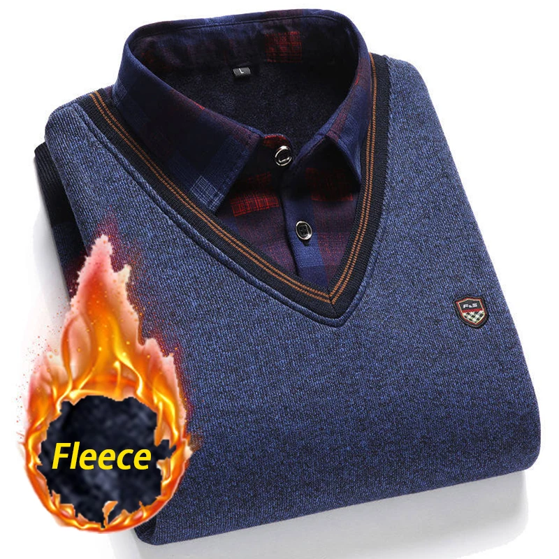 

Осень 2022, лидер продаж, брендовый деловой свитер с имитацией двух предметов, мужской модный Повседневный зимний плотный теплый мужской свитер