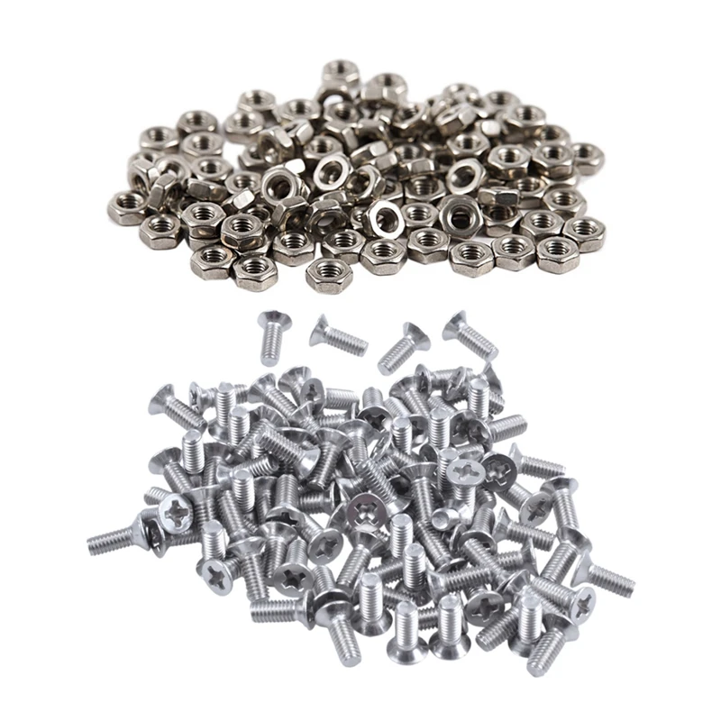 

100Pcs M3 3Mm Female Thread Hex Metal Nut Fastener Silver & 100Pcs M3x8mm Thread Phillips Flat Head Countersunk Bolts