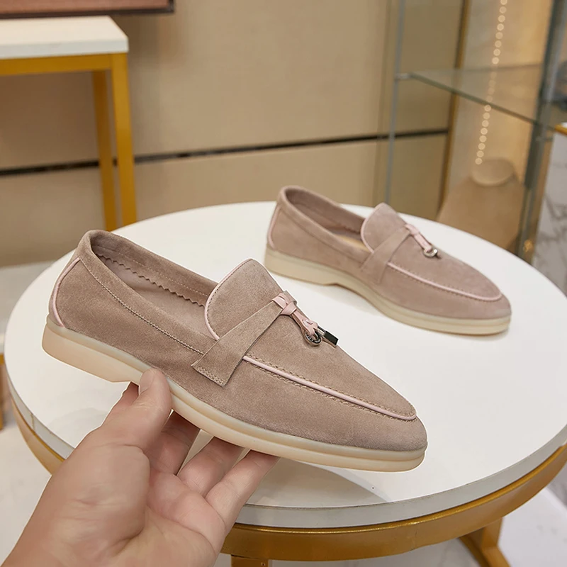 Designer Luxury Moccasin Causal Shoes Suede Women Flat Shoes Genuine Leather Soft Metal Tassel Woman Loafers
