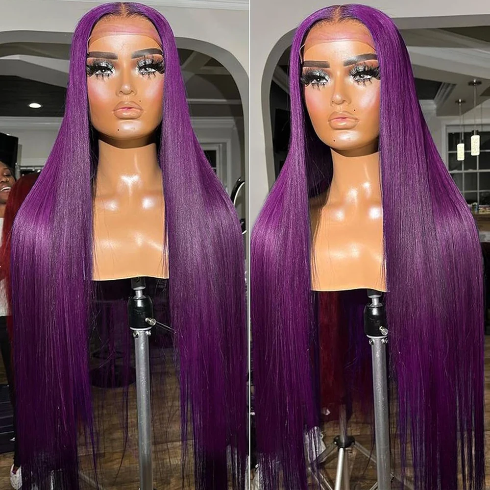 Темно-фиолетовые парики на сетке спереди человеческие волосы 13x4