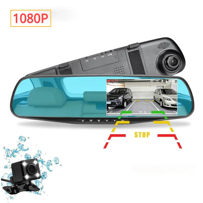 

HD 1080P Car Dvr Mirror Video Recorder 2 Lenns Loop Recording With Parking Video 250mAh Built-in Battery Car Camera dash cam