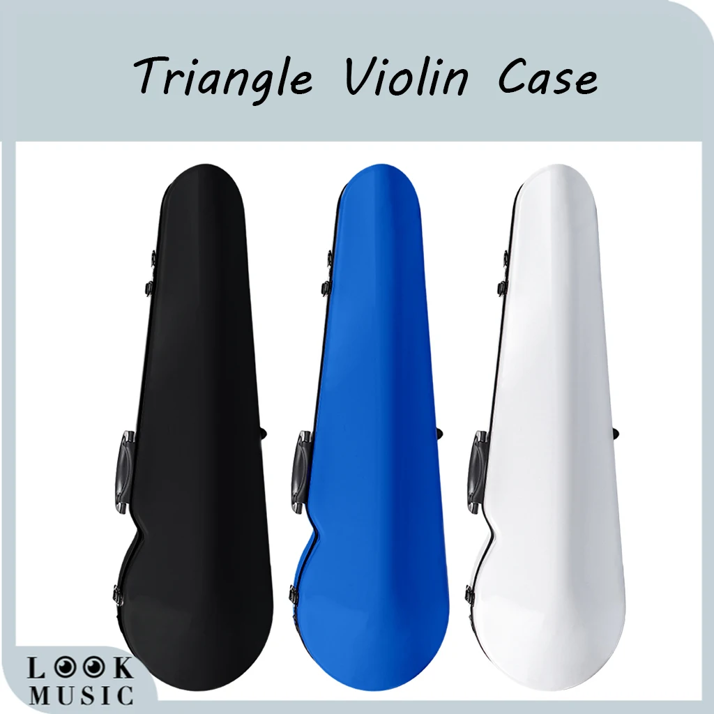 Violin case 4/4 Full Size Portable Glass Fiber Violin Case Triangle Shape Lightweight Hardshell Storage Bag w Hygrometer Straps