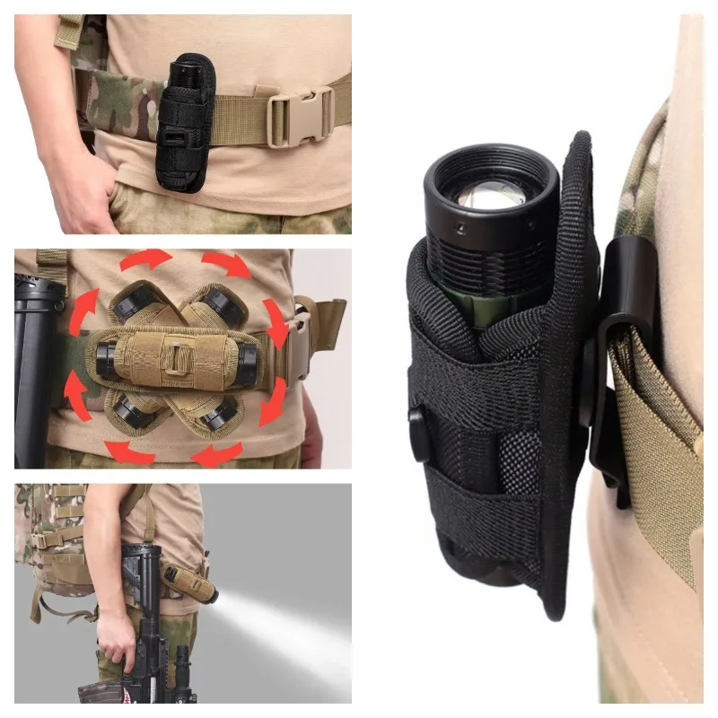 

Tactical Hunting Molle Nylon Flashlight Pouch 360 Degrees Rotatable Outdoor Flashlight Cover Holster Torch Case Portable Torch