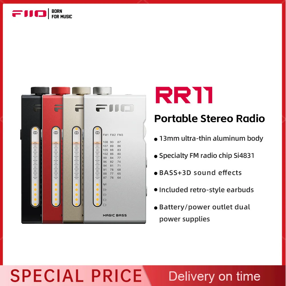 Фото FiiO RR11 Портативный Hi-Fi FM стерео радиоприемник с аналоговой настройкой PVR BASS + 3D звуковые эффекты 64 МГц-108 МГц №1