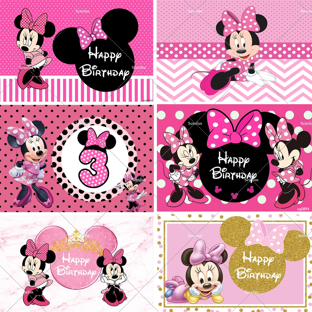 

Pink Minnie Mouse Photography Backdrop Bow Girls Newborn Baby Shower 1st Birthday Party Photography Background Custom Supplier