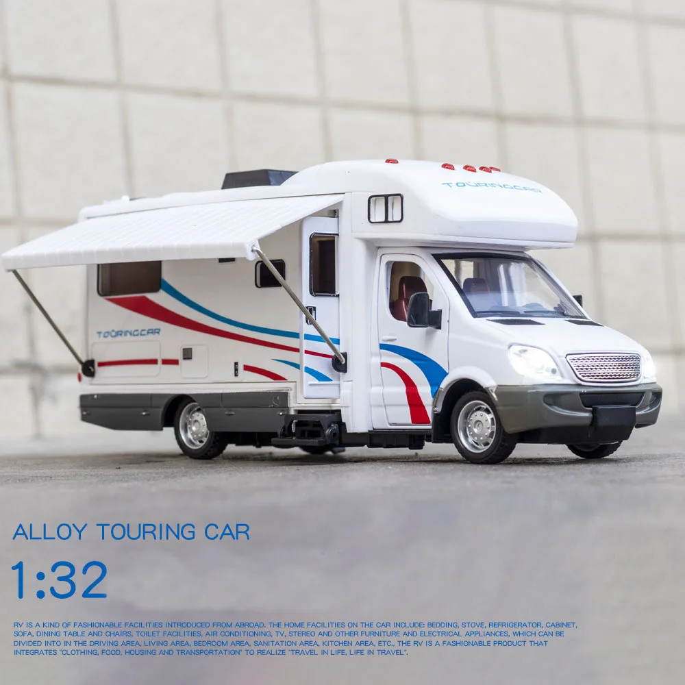 

1/32 Touring Housing Metal Diecast Car Model Multi-Function Station Wagon Vehicles Light Pull Back For Children Boy Girl Toy