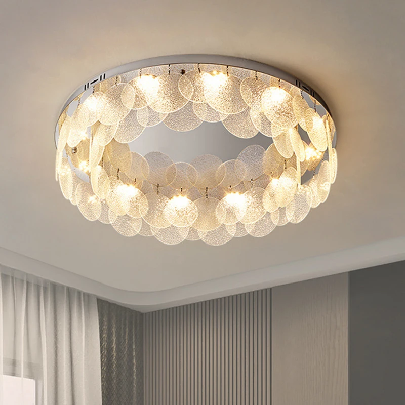 

Modern Round Glass Crystal Ceiling Lamp Study Bedroom Led Indoor Lighting for Home Living Room Decoration