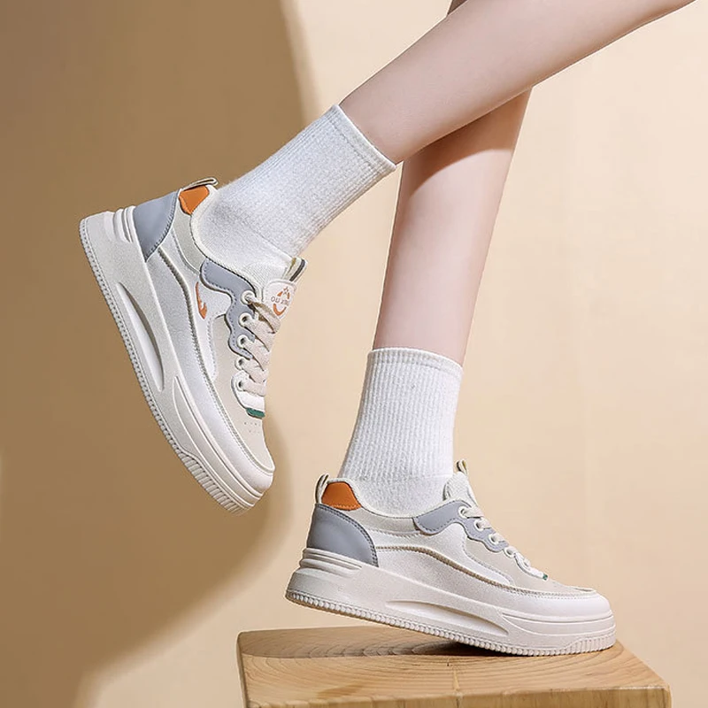 SALUDAS  Women's Shoes Casual Walking Shoes Thick Sole Breathable Leather Shoes Soft-soled White Sneakers for Women