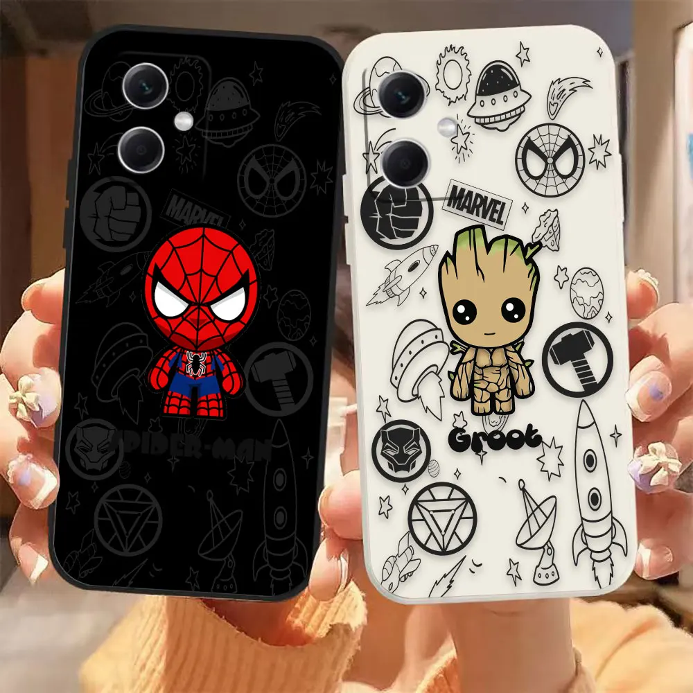 

Marvel Spider-Man Groot Phone Case For Redmi Note 12 11 11T 11R 11E 11S 10 9 9S 8 7 7S PRO PLUS 4G 5G Colour Liquid Case Fundas