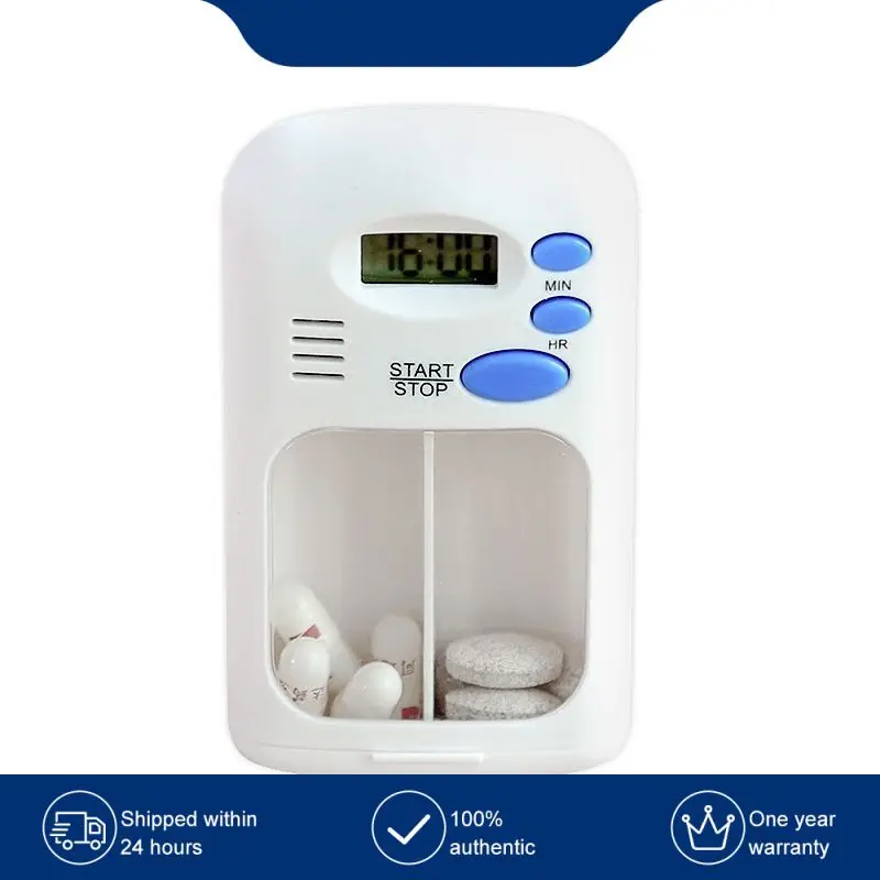 

Pill Box Medicine Pill Case Organizer LED Timer Reminder 2 Grids Tablets Storage Pill Dispenser Alarm Clock Drug Container