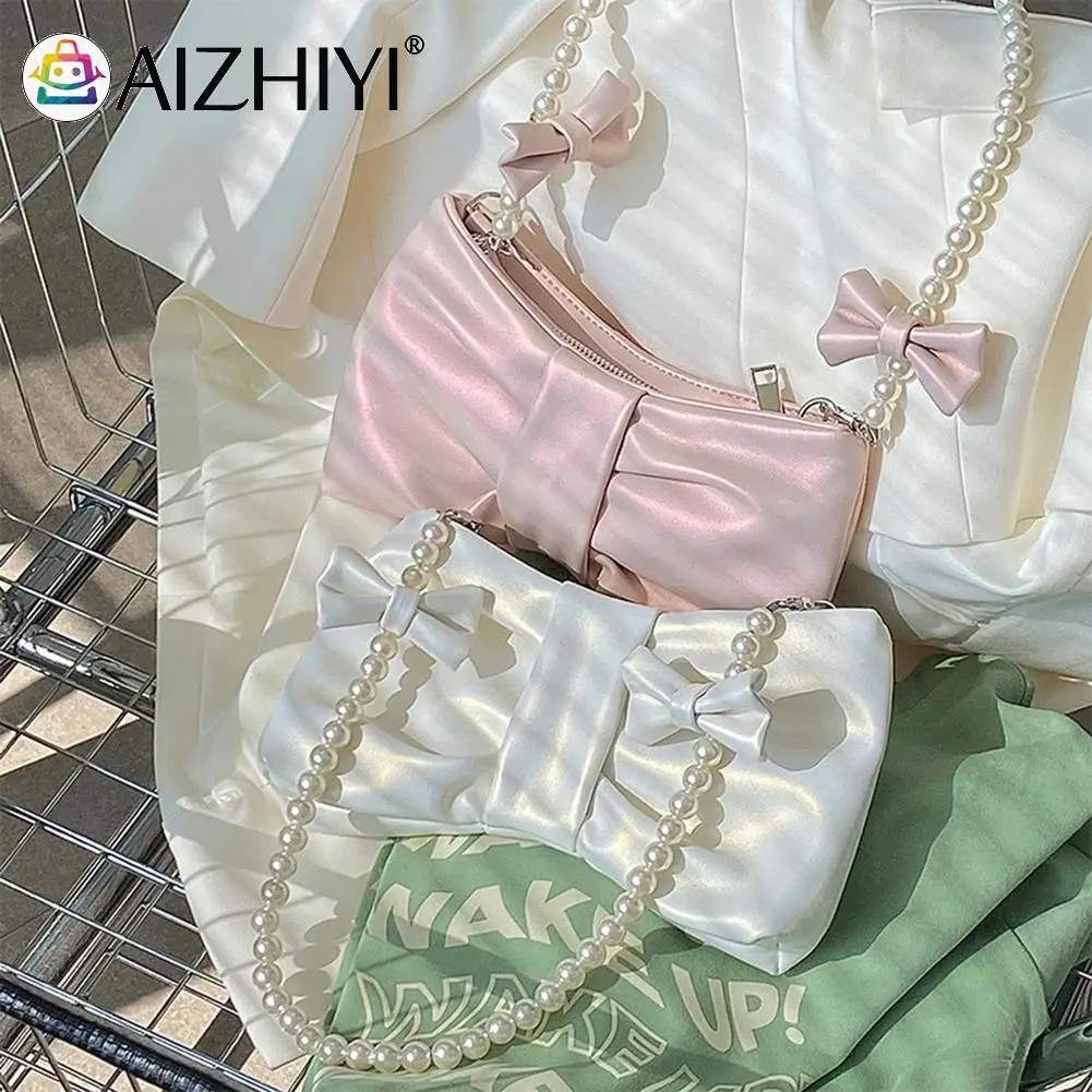 

Elegant Women Pearl Bow Shoulder Totes Bag Female PU Leather Ladies Girls Underarm Purse Travel Shopper Handbag