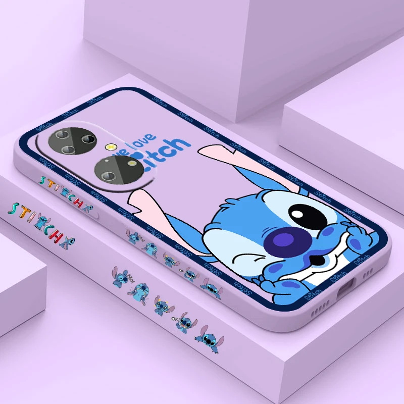 Disney Cartoon Blue Stitch For Huawei Y9S Y9A Y9 Y6 Nova Y70 9 8 P50 P40 P30 P20 Pro Lite E 5G Liquid Left Rope Phone Case