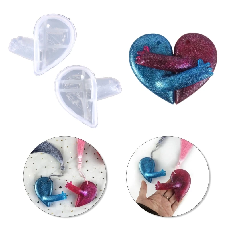 

Heart Keychain Charm Silicone Mold Cute Embrace Love Heart Shape Resin Molds