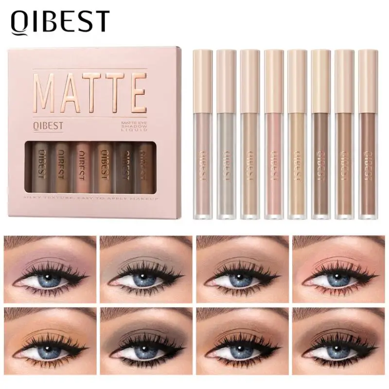 

QIBEST Liquid Eyeshadow Kits Natural Waterproof Sweatproof Long Lasting Matte Eye Shadow Set Blush Contour Makeup Women Cosmetic