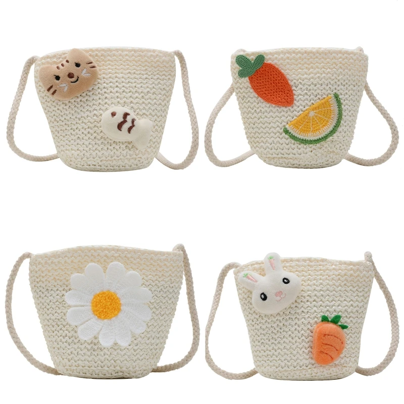 

Fruit Shoulder Zipper All-match Outdoor Purse Animal Kids Summer Woven Child Coin Bag Mini Beach Bag Girls Crossbody Straw Cute