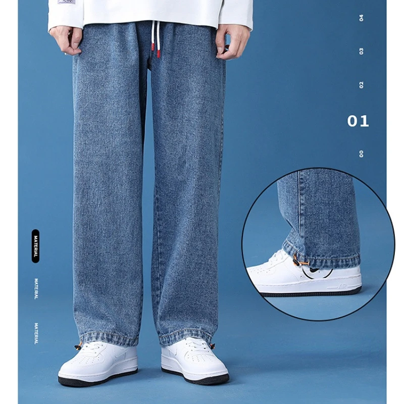 DEEPTOWN Men's Classic Straight Jeans Denim Pants for Men Loose Casual Fashion Youth  Korean Trousers Streetwear Spring Autumn