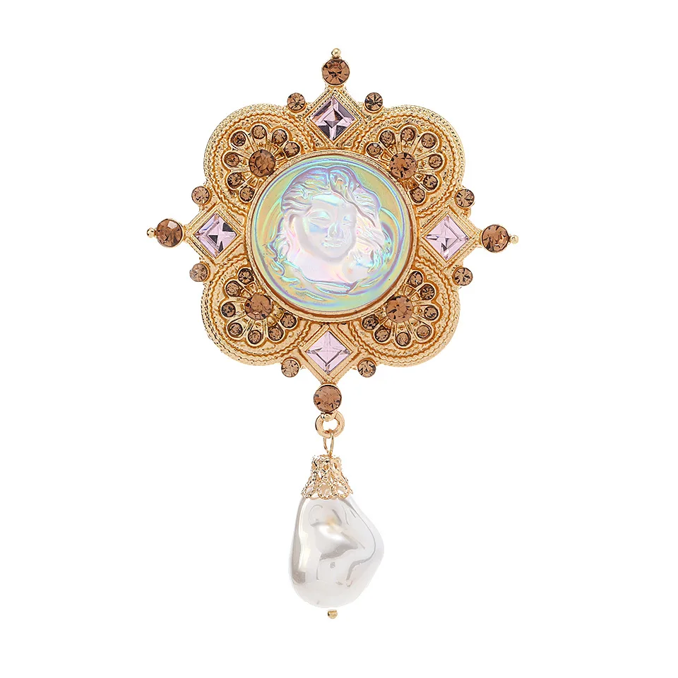 Винтажная брошь в виде замка с искусственным жемчугом