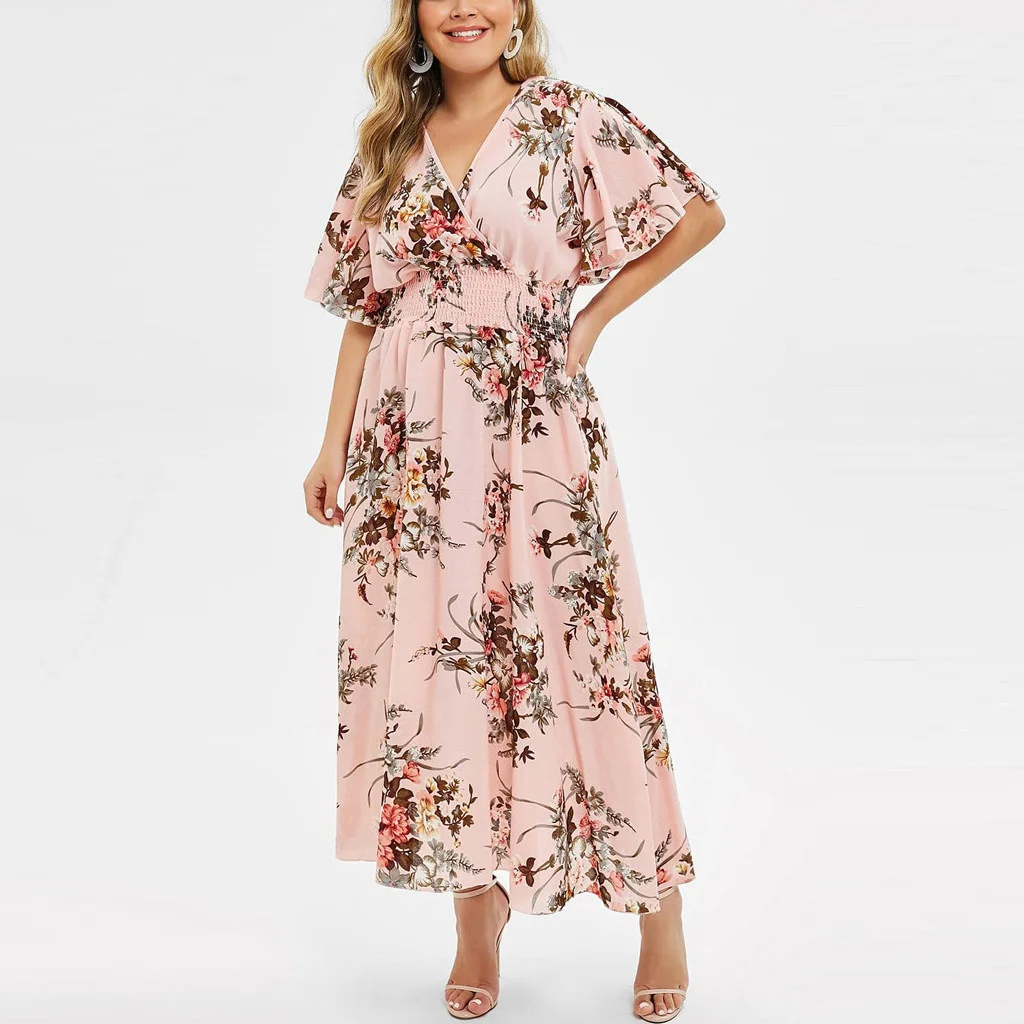 Plus Size Fashion 3xl 4xl 5xl Women Dress Floral Chiffon Flower Dress Bohemian Beach Summer Dresses Urban Gyp 3xl 4xl 5xl 6xl