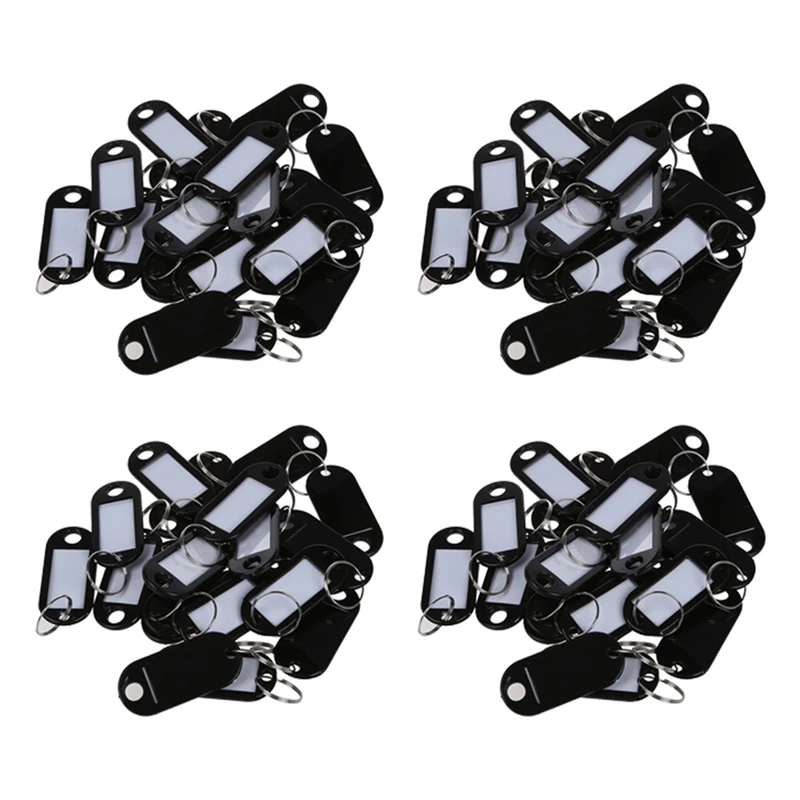 

80 Pcs Key ID Label Tags Split Ring Keyring Keychain Black