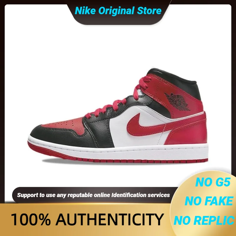 Nike Air Jordan 1 Mid ɺlternate Bred Toe' Women's Sneakers shoes BQ6472-079 With Original Box
