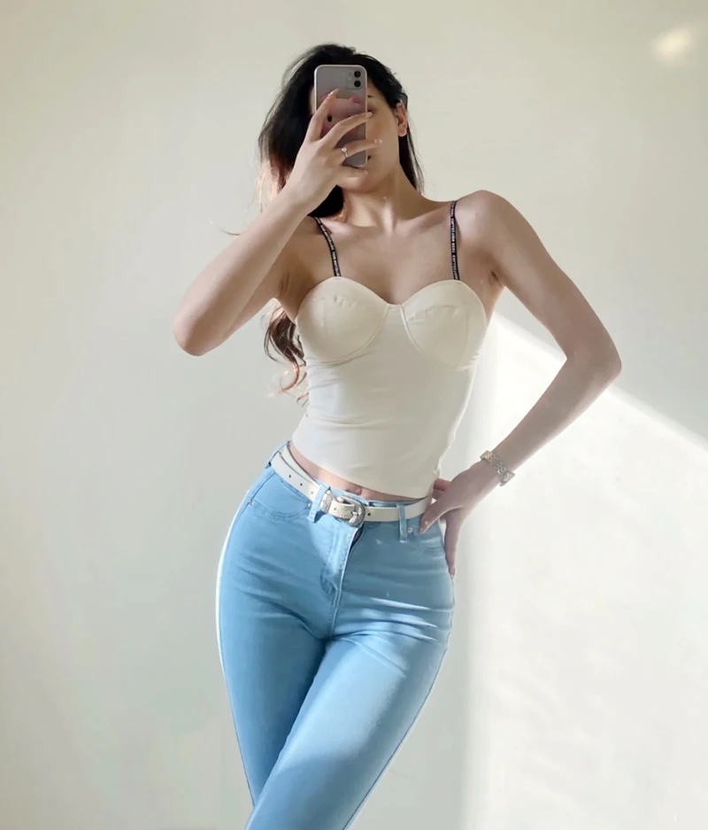 Женский топ на бретельках из искусственной кожи | Майки и топы бретелях