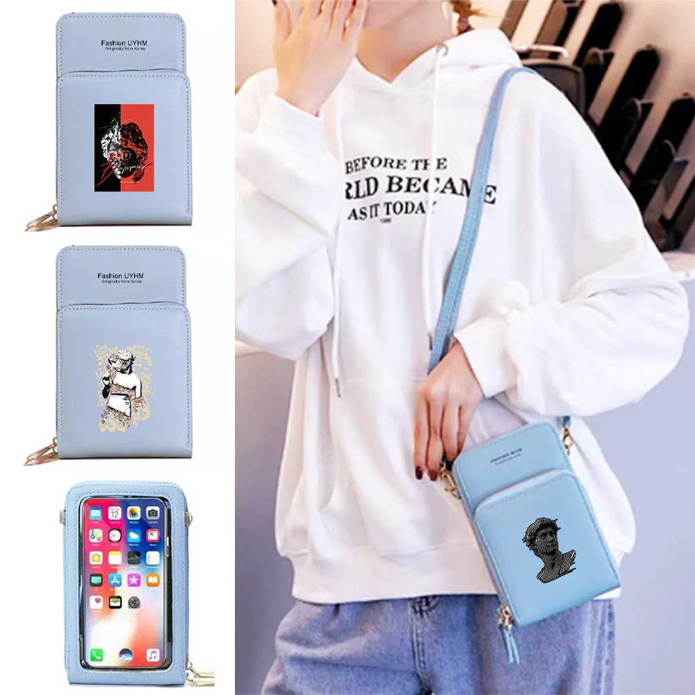 Купи Women's Wallets Mobile Phone Bags Card Coin Storage Purse for Apple/Huawei Cell Phone Pack Sculpture Print Female Shoulder Bag за 467 рублей в магазине AliExpress