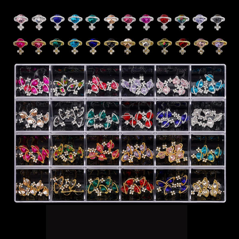 Luxury Planet Nail Charms 120pcs Glitter Nail Rhinestones With Saturn Nail Art Alloy Diamond Crystal DIY Jewelry Nail Decoration