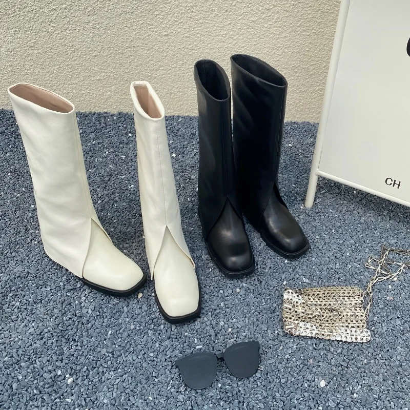 

Round Women's High Toe Leather And PU Woman Brand Design Women Shoe European Style Trouser Boots botas de mujer