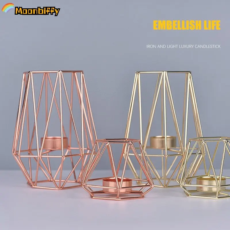 Golden Iron Candle Holder Rose Gold European Romantic Candle Cup Table Decoration Candlestick