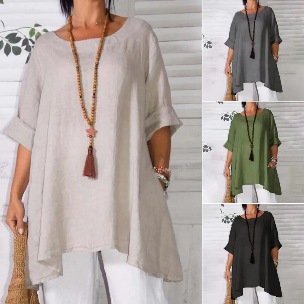 

Fashion Women Long Sleeve Blouse Solid Cotton Linen Shirt Autumn Blusas Femininas Basic Tops Robe Loose Chemise Tunic