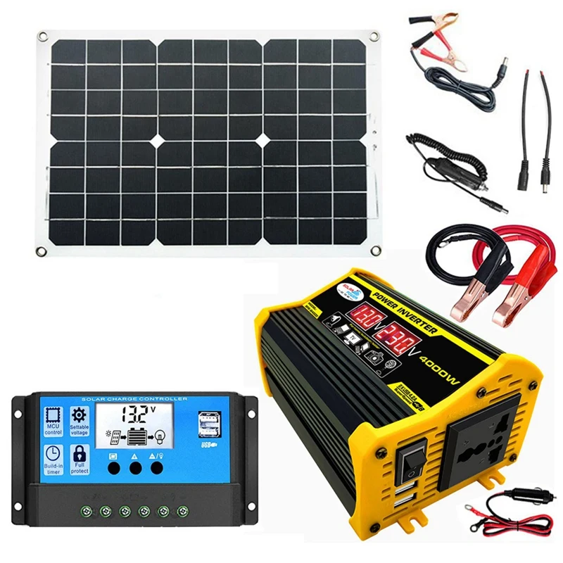 

Hot Sale 4000W Power-Inverter 12V To 220V 18W Solar Panel 30A Controller Emergency Solar-Power Generator For Battery Charge