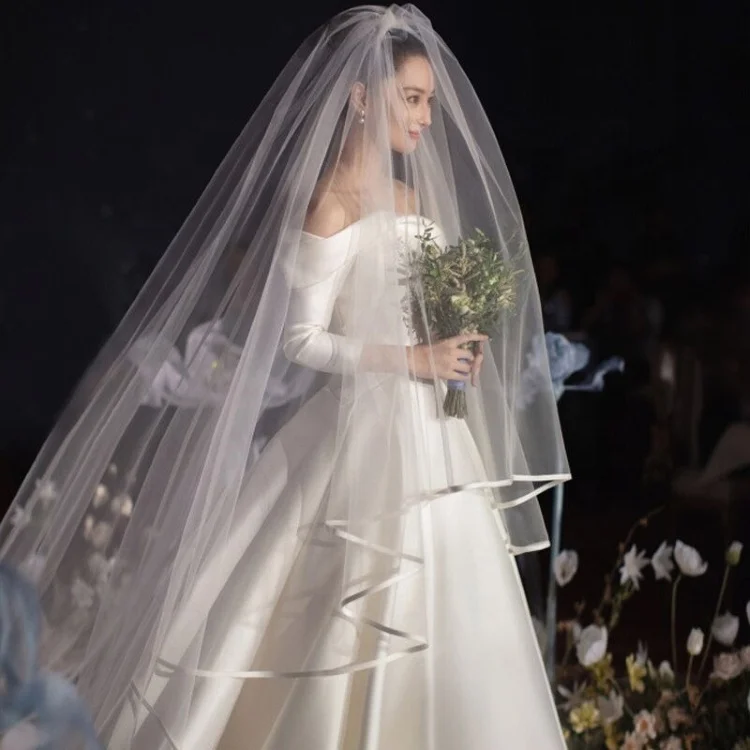 

Hot Selling Romantic Outdoor Simple Wedding Bridal Veils Long High Quality Bridal Wedding Accessories
