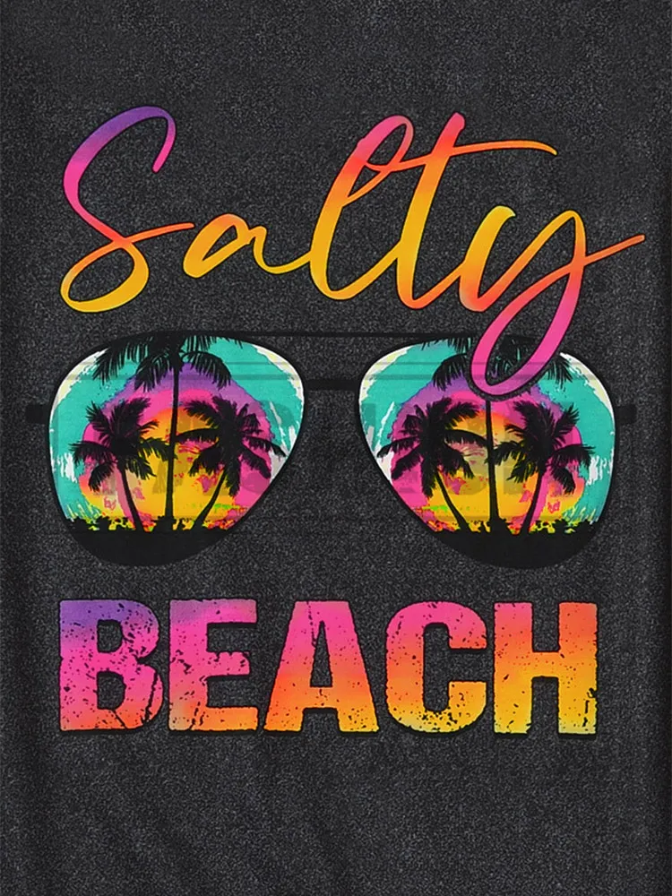 Salty Beach Gradient Coconut Tree Glasses Tank And Shorts Pajamas Set Mujer Sleepwear Set Sleeveless Top+Shorts Homewear