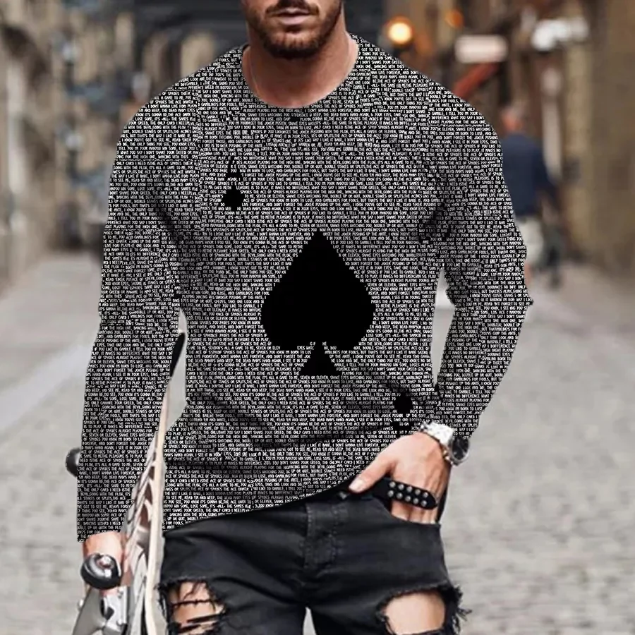 

New in new European and American men's long-sleeved playing cards men's autumn and winter are fashionable men's spor