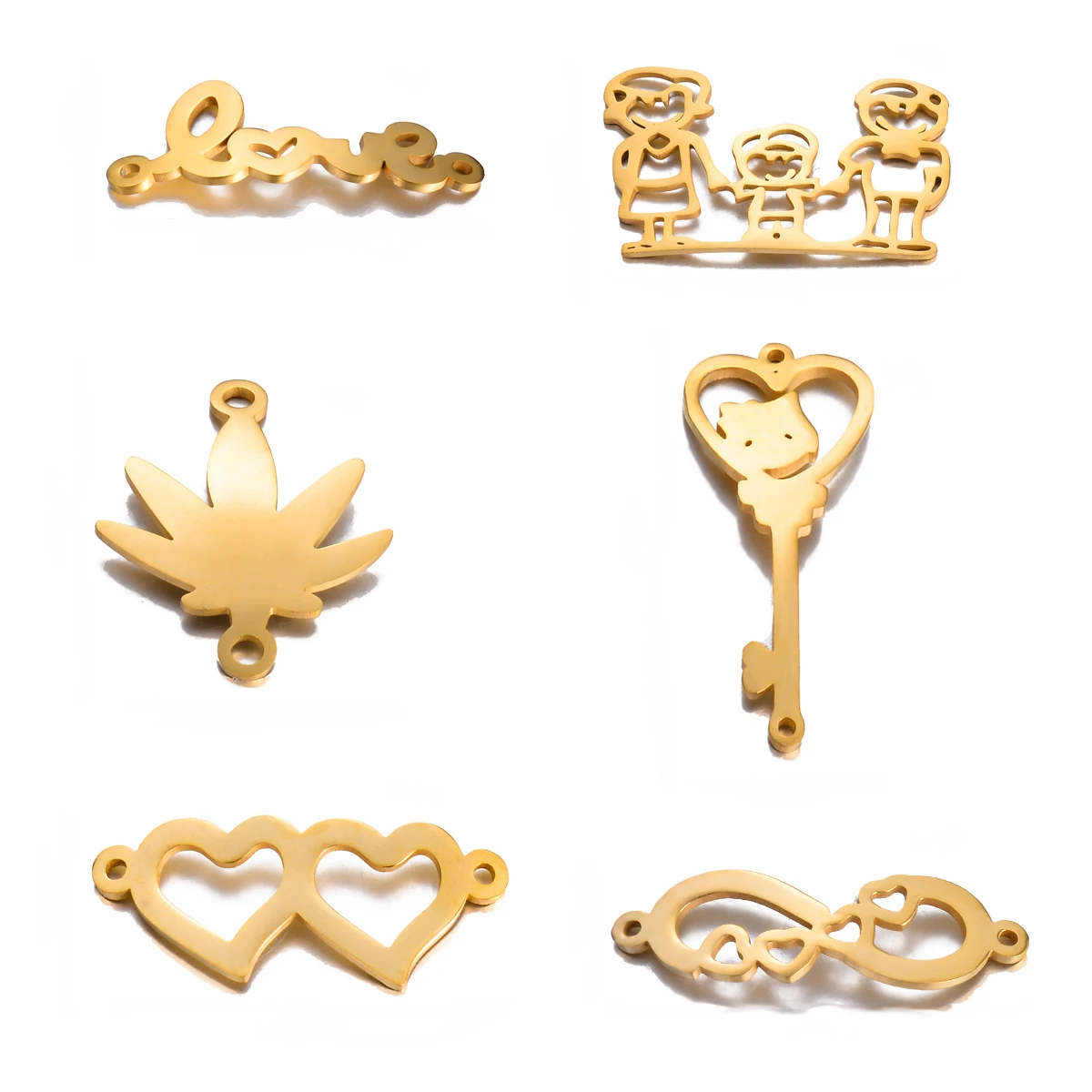 

2Pcs/lot Stainless Steel Love Heart Connector Charms Craft Key Family Pendants for DIY Necklace Bracelet Making Jewelry