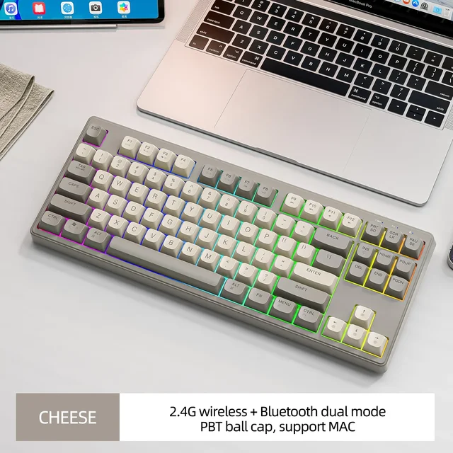 Беспроводная игровая клавиатура M87, Bluetooth-соединение 2,4G, крышка с шариком PBT, радужная Φ, подходит для компьютеров, ноутбуков и Mac
