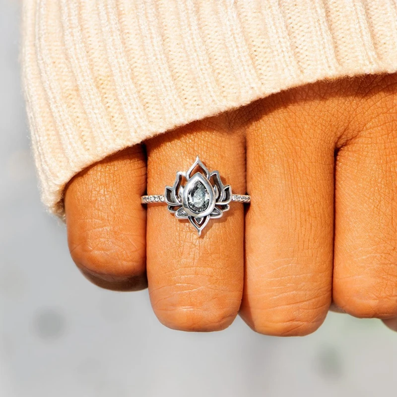 925 Silver Vintage Lotus Rings For Women Girls Cuff Ring Promise Silver Ring Flower Of Paradise Rings Jewelry Gifts Bague Femme