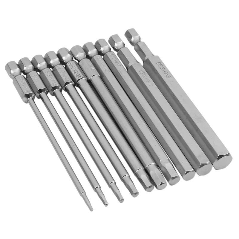 

10Pcs S2 Steel Inch Magnetic Hexagon 100Mm Hex Driver Bit Set Manual Tool Screwdriver Bit