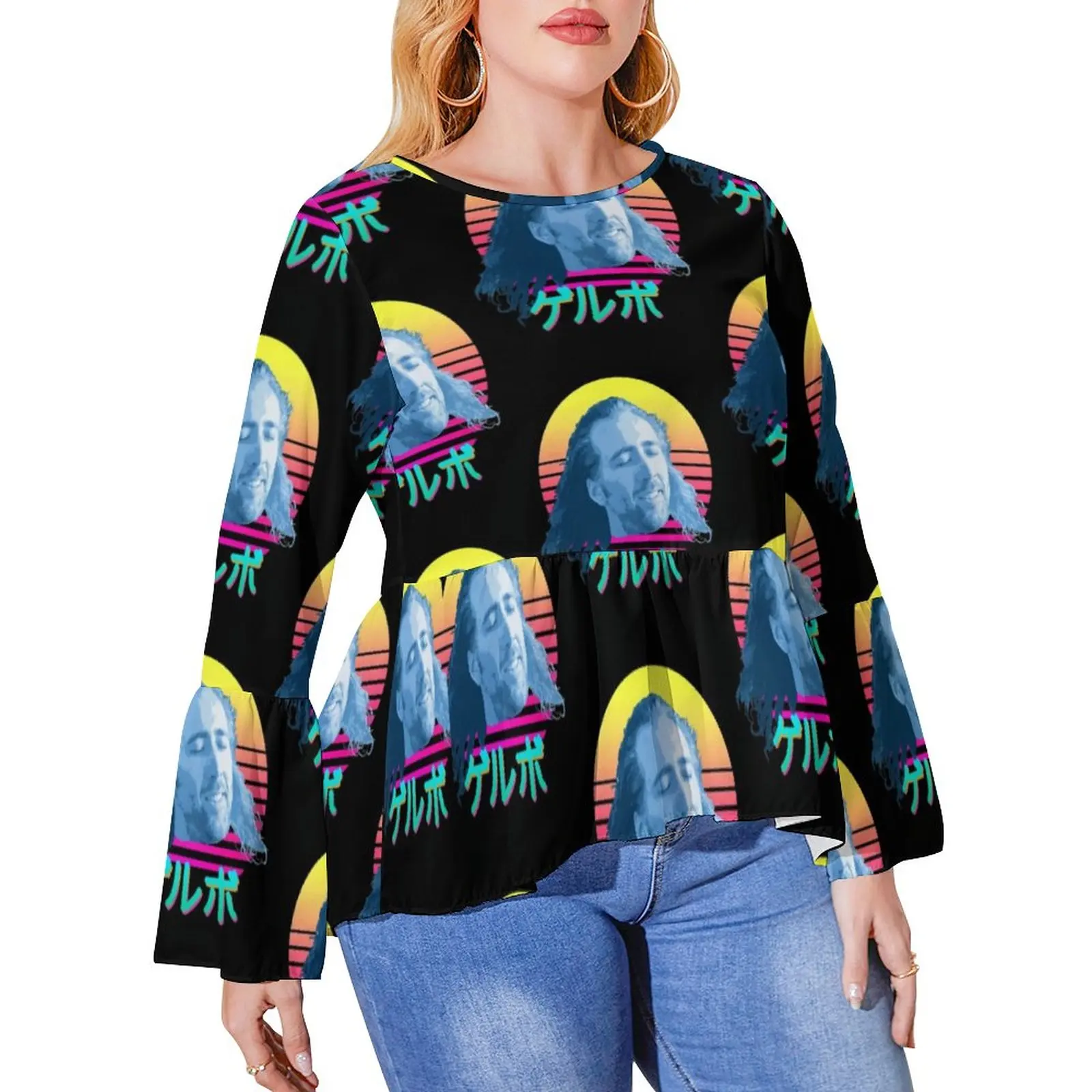 

Nicolas Cage T-Shirts Funny Meme Print Classic Long Sleeve T Shirt Elegant Tees O Neck Graphic Clothes Plus Size 4XL 5XL