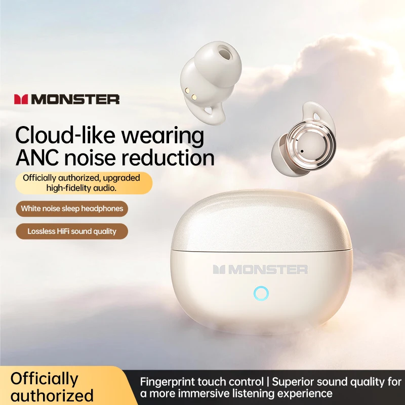 Фото Беспроводные мини-наушники Monster A08 ANC Bluetooth 6.0 для сна, невидимые, комфортные, с сенсорным управлением, водонепроницаемые №3