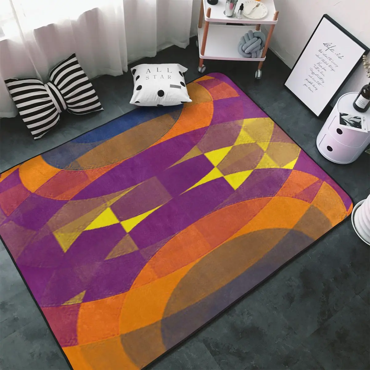 

Geometric Graphic Design Carpet, Polyester Floor Mats Cute Style Living Room Easy To Clean Mats Mats Customizable