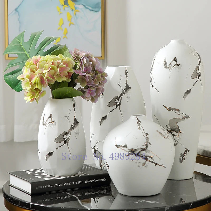 

Chinese Style Ceramic Vase Marbling Flower Arrangement Hydroponic Accessories Modern Home Decoration Crafts Furnishings