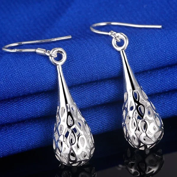 

Hot Fine 925 Sterling Silver Hollow Water Drop Shape Earrings for Women High Quality Party Wedding Jewelry Christmas Gifts