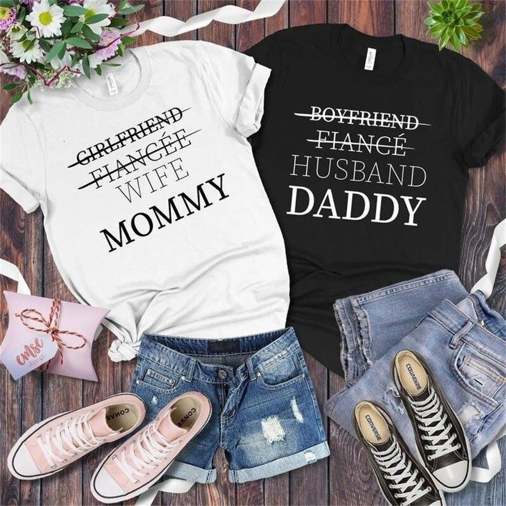 

King Queen Tee Shirt Tops Clothes MOMMY DADDY Letter Print Couple T Shirt Short Sleeve O Neck Lovers Tshirt