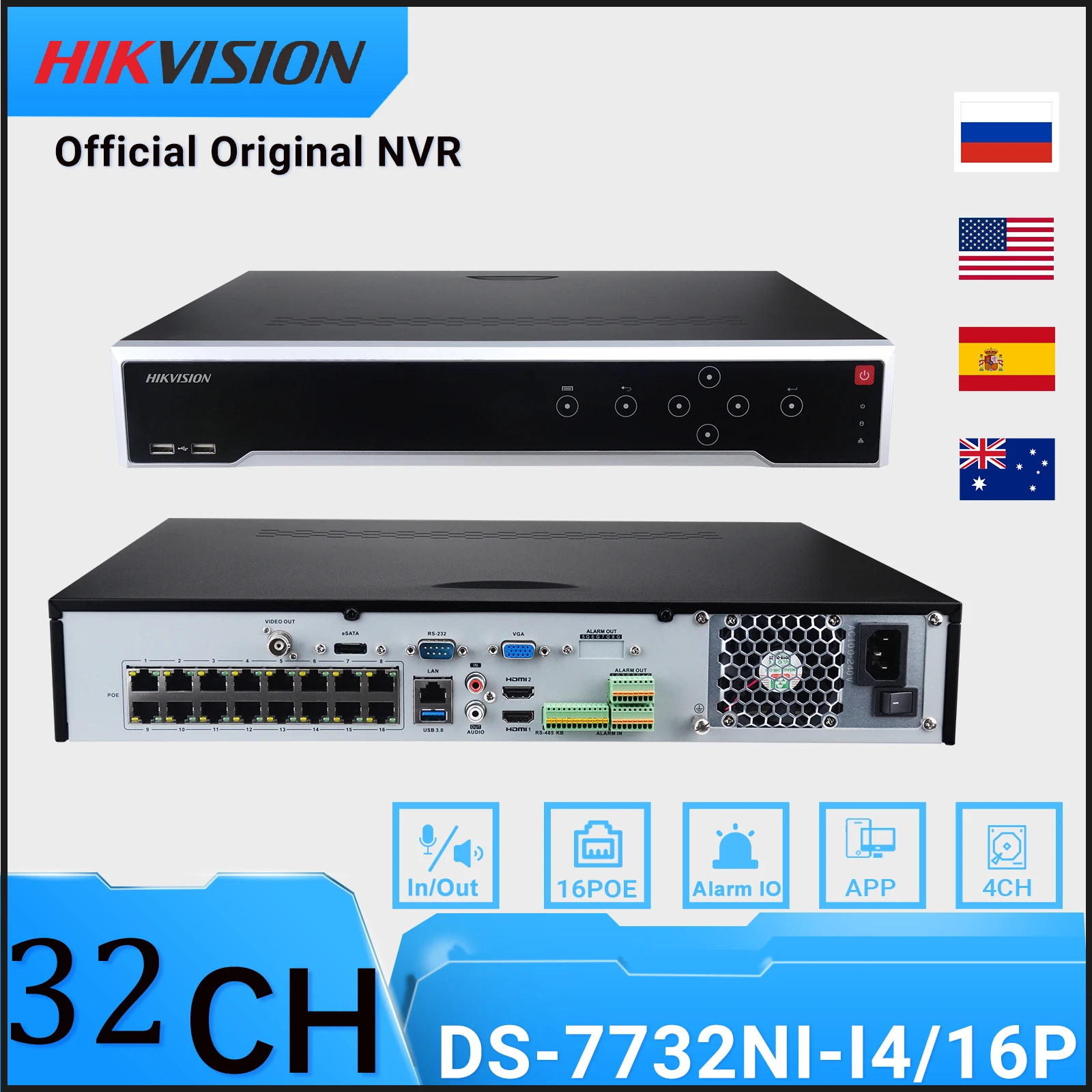 

Видеорегистратор Hikvision NVR 32CH DS-7732NI-I4/16P H.265 + 16POE 4HDD CCTV NVR видеорегистратор с разрешением 6/8/12 Мп P2P сигнализация двустороннего разговора вход/вы...