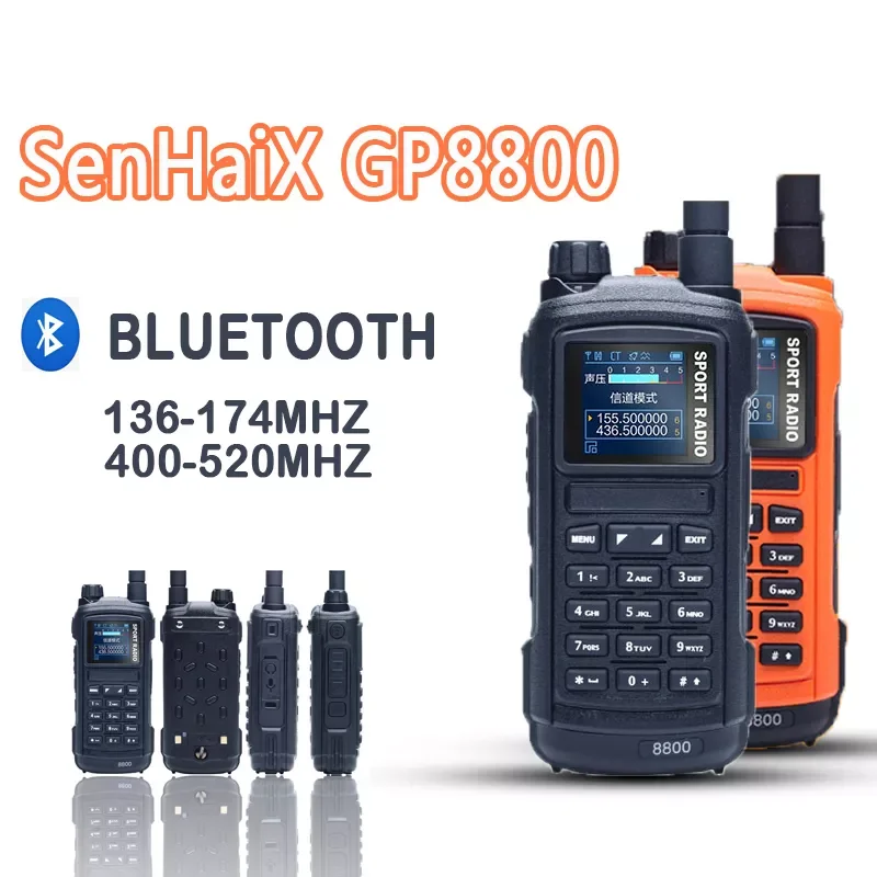 GP8800 Ham Two Way Sport Radio Portable Walkie Talkie U/VHF Dual Band PTT LED screen Bluetooth Waterproof Transceiver