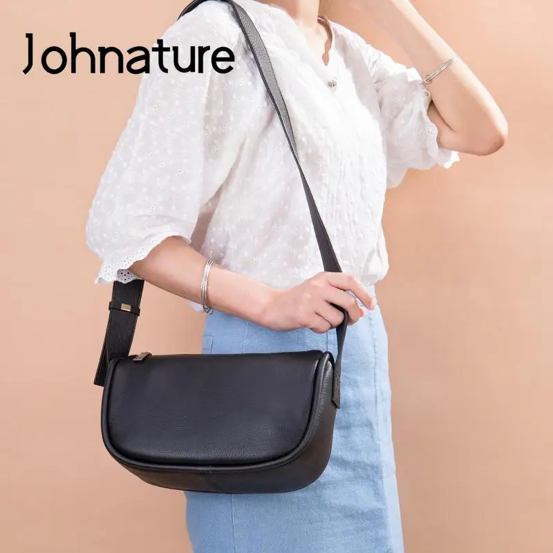 

Johnature Genuine Leather Crossbody Bags For Women 2022 New Casual Solid Color Large Capacity Soft Cowhide Shoulder Bag